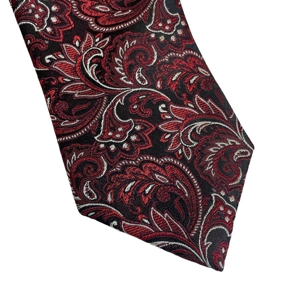 Leone Handmade 100% Silk Tie Red Black Paisley Floral Formal Party Valentine
